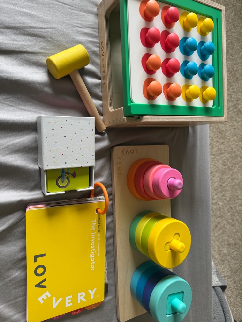 Kids Wooden Stacking & Hammer Toy Set - Yellow, Pink, Blue, Orange